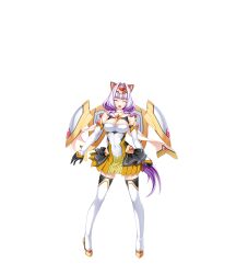 1girl ^_^ azarin_(kouyoku_senki_exs-tia) bare_shoulders black_gloves boots breasts cleavage closed_eyes clothing_cutout covered_navel detached_sleeves elbow_gloves exs-tia_magica facing_viewer full_body game_cg gloves hair_intakes high_heels highres inoino kouyoku_senki_exs-tia large_breasts large_variant_set long_hair non-web_source official_art open_mouth pigeon-toed pleated_skirt purple_hair skirt smile solo standing tachi-e thigh_boots thighhighs transparent_background variant_set very_long_hair white_thighhighs yellow_skirt zettai_ryouiki