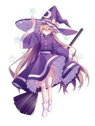 Rule 34 | 1girl, absurdres, blonde hair, bow, broom, chinese commentary, closed mouth, commentary request, crescent, crescent hat ornament, dress, hat, hat bow, hat ornament, highres, holding, holding broom, kirisame marisa, kirisame marisa (pc-98), long hair, long sleeves, minuo, phantasmagoria of dim.dream, purple dress, smile, socks, solo, star (symbol), touhou, touhou (pc-98), very long hair, white socks, wide sleeves, witch hat, yellow bow, yellow eyes