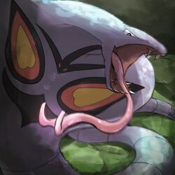 absurdres arbok black_eyes bright_pupils commentary_request fangs gen_1_pokemon highres looking_at_viewer nintendo no_humans open_mouth outdoors pokemon pokemon_(creature) snake solo spicyichizo tongue tongue_out white_pupils