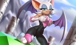 1girl boots breasts elbow_gloves furry gloves grabbing_own_breast pak009 rouge_the_bat solo sonic_(series) wing