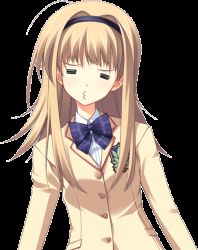 00s =_= ahoge animated animated_gif blazer blonde_hair bow chaos;head hairband headband jacket nishijou_nanami o3o ribbon school_uniform solo transparent_background