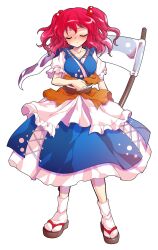 Rule 34 | 1girl, alphes (style), blush, commentary request, dairi, full body, hair bobbles, hair ornament, highres, large variant set, onozuka komachi, parody, puffy short sleeves, puffy sleeves, red hair, sandals, scythe, short sleeves, socks, solo, standing, style parody, tachi-e, touhou, transparent background, two side up, variant set, white socks