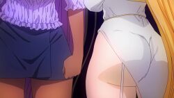 2girls animated anime_screenshot ass black_hair blonde_hair blue_eyes blue_skirt breasts cecile_(aiomodarkelf) chotto_dake_ai_ga_omoi_dark_elf_ga_isekai_kara_oikakete_kita collarbone colored_inner_hair dark-skinned_female dark_elf dark_skin dress elf gradient_hair hair_between_eyes highres huge_ass huge_breasts large_breasts mariabelle_(chotto_dake_ai_ga_omoi_dark_elf_ga_isekai_kara_oikakete_kita) multicolored_hair multiple_girls pointy_ears purple_hair side_slit sidelocks skirt sound tagme two-tone_hair video white_dress yellow_eyes