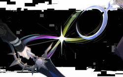 1boy 1girl absurdres ceremonial_blade_(honkai:_star_rail) chinese_commentary commentary_request cyrene_(honkai:_star_rail) dawnmaker_(honkai:_star_rail) flame_reaver_of_the_deepest_dark glitch highres holding holding_staff holding_sword holding_weapon honkai:_star_rail honkai_(series) infinity_symbol qinglan1044 space staff sword weapon