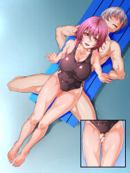 Rule 34 | 1boy, 1girl, aho manten, ball busting, from above, squeezing testicles, swimsuit, testicles, x-ray