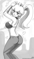 1girl cosplay female_focus highres john_joseco mario_(series) monochrome nintendo princess_peach shantae_(cosplay) shantae_(series) sketch solo super_mario_bros._1 tagme