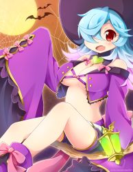 1girl bat_(animal) blue_hair breasts broom broom_riding cleavage cosplay female_focus fire_emblem fire_emblem_awakening fire_emblem_fates fire_emblem_heroes hair_over_one_eye halloween_costume hat lantern large_breasts long_hair long_sleeves momosemocha multicolored_hair nintendo nowi_(eternal_witch)_(fire_emblem) nowi_(fire_emblem) nowi_(fire_emblem)_(cosplay) open_mouth peri_(fire_emblem) pink_hair red_eyes short_shorts shorts sleeves_past_fingers sleeves_past_wrists solo twitter_username witch_hat