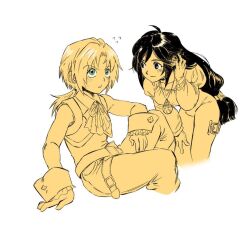 1boy 1girl baegopayohungry belt black_eyes blonde_hair bodysuit burmecian cropped_vest final_fantasy final_fantasy_ix garnet_til_alexandros_xvii gloves green_eyes jewelry korean_commentary long_hair looking_at_another low_ponytail necklace open_mouth ponytail ribbon smile vest zidane_tribal