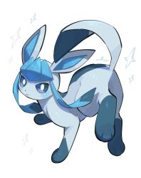 Rule 34 | absurdres, animal focus, blue eyes, blush, commentary, full body, gen 4 pokemon, glaceon, highres, looking at viewer, nintendo, no humans, nullma, pokemon, pokemon (creature), signature, simple background, solo, symbol-only commentary, white background