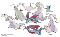 1girl 2024 absurdres alternate_color baxcalibur blue_skin celebi chibi chibi_inset colored_skin gen_2_pokemon gen_3_pokemon gen_6_pokemon goodra green_skin highres hisuian_goodra keroreud legendary_pokemon mythical_pokemon nintendo pink_wings pokemon pokemon_(creature) pokemon_focus purple_skin red_skin red_wings salamence shiny_pokemon simple_background slime_(substance) speech_bubble thought_bubble white_background wings
