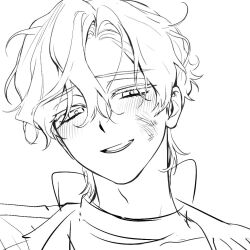 Rule 34 | 1boy, alien stage, back bow, bow, bruise, bruise on face, commentary, english commentary, hair between eyes, head tilt, injury, lubya, luka (alien stage), male focus, open mouth, portrait, short hair, sketch, smile, solo