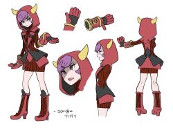 00s 1girl 2013 2024_pokemon_teraleak animal_focus boots breasts closed_mouth concept_art courtney_(pokemon) courtney_(pokemon_oras) dated dress full_body multiple_views nintendo official_art open_mouth pokemon pokemon_oras production_art purple_eyes purple_hair reference_sheet scan short_hair smile team_magma team_magma_uniform translation_request turnaround white_background wide_hips