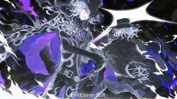 2boys absurdres black_gloves black_pants curly_hair dual_persona edmond_dantes_(fate) elaine-didaea fate/grand_order fate_(series) gloves hat highres holding looking_at_viewer multiple_boys pants pink_eyes smile the_count_of_monte_cristo_(fate) white_hair