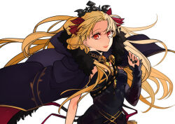 1girl black_leotard black_tiara blonde_hair cape detached_collar ereshkigal_(fate) fate/grand_order fate_(series) goshiko86g leotard long_hair red_cape sitting skull tiara twintails