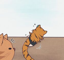 1girl angon623 animal_ears animal_print cat climbing fleeing nara_haramaung nijisanji nijisanji_id sweatdrop tail tiger_ears tiger_print tiger_tail virtual_youtuber