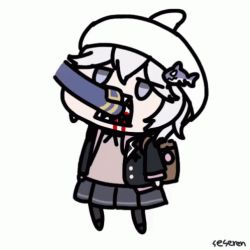 1girl animated animated_gif ark_royal_(azur_lane) azur_lane biting biting_hand bleeding blood hair_ornament lowres seseren shark_hair_ornament sharp_teeth teeth u-110_(azur_lane) u-110_(kleiner_hai)_(azur_lane)