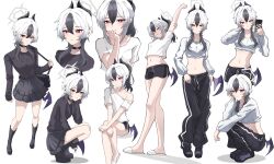 1girl black_choker black_horns blue_archive choker collarbone demon_horns demon_wings ear_piercing grey_halo halo highres hikkio horns kayoko_(blue_archive) mole mole_on_collarbone multicolored_hair piercing single_wing solo two-tone_hair wings