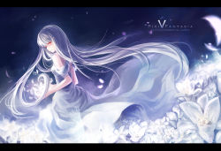 Rule 34 | bad id, bad pixiv id, dress, flower, glowing, glowing eyes, letterboxed, long hair, pixiv fantasia, pixiv fantasia 5, red eyes, skade, solo, very long hair