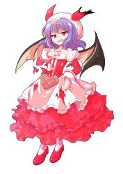 1girl bandaid bandaid_on_head bare_shoulders bat_wings commentary_request commission dairi detached_sleeves dress frilled_dress frills full_body fur-trimmed_sleeves fur_trim hand_on_own_chest hat large_variant_set looking_at_viewer open_mouth purple_hair red_dress red_eyes red_shoes red_sleeves remilia_scarlet shoes short_hair skeb_commission solo standing strapless strapless_dress sweatdrop tachi-e torn_clothes torn_dress torn_hat touhou transparent_background variant_set white_hat wings