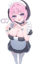 1girl apron black_dress black_nails black_ribbon blush breasts choker cleavage dress fingernails frilled_apron frills heart heart_hands highres honyuuruinomoto large_breasts looking_at_viewer maid maid_headdress medium_hair multicolored_hair nail_polish neck_ribbon noa-senpai_wa_tomodachi. open_mouth pink_eyes pink_hair pixel_heart purple_hair ribbon saotome_noa smile solo split-color_hair spoken_heart thighhighs thighs two-tone_hair waist_apron white_apron white_choker white_thighhighs white_wrist_cuffs wrist_cuffs
