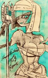 Rule 34 | 1girl, ballpoint pen (medium), blue background, blue eyes, blue hair, dress, eliza (skullgirls), fingernails, headdress, highres, long fingernails, microphone, official alternate costume, painting (medium), pen (medium), ryantoruhuhu, short dress, skullgirls, smile, solo, traditional media, watercolor (medium)