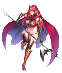 alectra breasts cape highres horns official_art pointy_ears red_eyes red_hair taimanin_(series) taimanin_asagi taimanin_rpgx thighs tiara zol