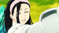 10s 1girl animated animated_gif black_hair blood closed_eyes female_focus grin guila hairband long_hair lowres nanatsu_no_taizai smile solo sword weapon