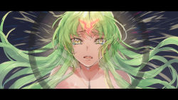 1girl c.c. code_geass completely_nude crying crying_with_eyes_open female_focus floating_hair geass green_hair highres letterboxed long_hair looking_at_viewer nude open_mouth portrait solo sumi_otto tears very_long_hair vocaloid yellow_eyes