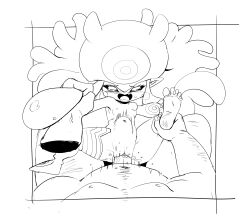 Rule 34 | absurdres, digimon, digimon (creature), fang, feet, highres, jellyfish girl, jellymon, looking at viewer, monochrome, monster girl, open mouth, papiruth, sex, spread legs, stomach bulge, tentacle hair, tentacles