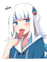 Rule 34 | 1girl, absurdres, gawr gura, gawr gura (1st costume), highres, hololive, hololive english, long tongue, sharp teeth, skkazu1, tagme, teeth, tongue, tongue out