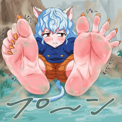 1boy ddrysuper dirty dirty_feet feet foot_focus footprints highres hunter_x_hunter neferpitou soles smelly_feet