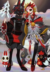 2boys alternate_costume animal_ears animal_feet apron bird bird_mask black_eyes black_fur black_hair black_kimono black_shorts blonde_hair bow bridal_gauntlets chibi chicken chicken_boy chinese_clothes cloud colored_sclera copyright_request cosplay egasumi feathers full_body full_moon furry geta hand_fan hand_up hands_up highres holding holding_fan japanese_clothes keiseki1 kimono kingdom_hearts kingdom_hearts_birth_by_sleep leggings lower_teeth_only male_focus mask moon multiple_boys off_shoulder open_mouth pom_pom_(clothes) puffy_shorts rabbit rabbit_boy rabbit_ears rabbit_mask red_apron red_bow red_footwear rope seigaiha shide shimenawa short_hair shorts smile spiked_hair standing tassel teeth torii uroko_(pattern) vanitas_(kingdom_hearts) ventus_(kingdom_hearts) white_feathers white_kimono wide_sleeves yellow_sclera