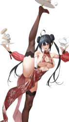 1girl ass bikini breasts bun_cover china_dress chinese_clothes cleavage cleavage_cutout clothing_cutout double_bun dress hair_bun haite_kudasai_takamine-san highres hiiragi_yuuichi large_breasts long_hair looking_at_viewer open_mouth panties pelvic_curtain print_dress side_slit smile solo swimsuit takamine_takane thighhighs underboob underwear very_long_hair