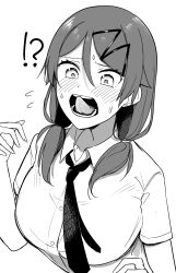 1girl breasts highres large_breasts monochrome tagme taketatetakeya tongue tongue_out