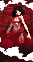1girl black_hair demon_girl highres horns i&#039;m_the_grim_reaper long_sleeves red_eyes scarlet_(i&#039;m_the_grim_reaper) solo x