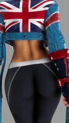 1girl 3d animated ass black_leggings blonde_hair blue_jacket cammy_white capcom cropped_jacket female_focus from_behind game_screenshot highres jacket leggings skin_tight solo street_fighter street_fighter_6 thick_thighs thighs union_jack video walking