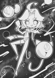 absurdres animeretrograde greyscale highres ink_(medium) mitty monochrome retro_artstyle space traditional_media virtual_youtuber