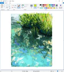 art_program_in_frame border cattail christian_young from_above grass landscape microsoft_paint_(medium) microsoft_paint_(software) no_humans original outdoors painterly plant reflection reflective_water river scenery white_border