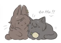 animal_focus animalization cat ear_piercing gift_art highres limbus_company no_humans ohzv outis_(project_moon) piercing potato project_moon rabbit simple_background white_background yi_sang_(project_moon)