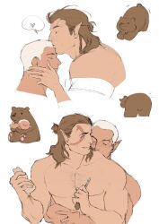 Rule 34 | 2boys, animalization, baldur&#039;s gate, baldur&#039;s gate 3, bara, bear, brown hair, buzz cut, couple, dark-skinned male, dark skin, dungeons & dragons, elf, from behind, hairy, halsin, heart, holding chisel, hug, hug from behind, kiss, kissing forehead, large pectorals, male focus, mature male, medium hair, motion lines, multiple boys, muscular, muscular male, nude, oc x canon, pectorals, pointy ears, short hair, sketch, sparse chest hair, spoken heart, stretching, tav (baldur&#039;s gate), tav (titanium886), thick eyebrows, titanium886, upper body, very short hair, white hair, yaoi