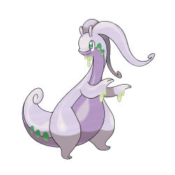 artist_request closed_mouth dripping full_body gen_6_pokemon goodra green_eyes nintendo no_humans official_art pokemon pokemon_(creature) pokemon_focus pokemon_xy simple_background slime_(substance) smile solo standing third-party_source white_background