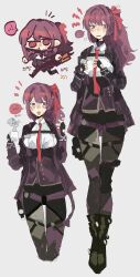 anger_vein black_gloves blush bullpup cup girls&#039;_frontline girls&#039;_frontline_2:_exilium gloves gun highres holding holding_cup jacket makiatto_(girls&#039;_frontline_2) necktie odmised red_eyes rifle shirt sniper_rifle wa2000_(girls&#039;_frontline) walther walther_wa_2000 weapon white_shirt