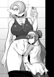 ... 1futa 1girl arm_at_side ass bar_censor bare_shoulders bob_cut breasts brick_wall bulge cellphone censored choker clitoral_hood closed_mouth collarbone cowboy_shot creatures_(company) crop_top donut_hair_bun double_bun earrings erection erection_under_clothes eye_contact from_behind futa_with_female futanari game_freak gardevoir gen_3_pokemon hair_bun hair_over_one_eye hand_up heart holding holding_phone interspecies iphone jewelry large_breasts leggings leggings_pull looking_at_another looking_down looking_up mature_female navel nintendo one_eye_covered pantyhose pantyhose_under_shorts phone pokemon pokemon_(creature) pokemon_bw2 pussy pussy_juice raglan_sleeves rosa_(pokemon) shirt short_hair short_shorts shorts sidelocks sleeveless sleeveless_shirt small_breasts smartphone standing stomach stud_earrings tekkin_papa twintails visor_cap