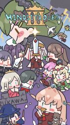 Rule 34 | 6+girls, :&lt;, :o, ;), adapted uniform, anyoji hime, bird, black cloud, black hair, blowing whistle, blue eyes, blue hat, blue robe, blush, bow (weapon), braid, brown hair, ceras yanagida lilienfeld, chibi, chibi only, commentary, crane (animal), crossbow, dragon quest, dress, elf, fairy, fang, fang out, fangs, fangs out, fantasy, flask, fujishima megumi, gonzales (love live!), green dress, green eyes, green hair, grey hair, hair bun, hair ornament, hairclip, hakama, half up braid, half updo, hammer, hasu no sora fantasy, hasu no sora school uniform, hat, heart, highres, hinoshita kaho, holding, holding bow (weapon), holding crossbow, holding hammer, holding sword, holding wand, holding weapon, holding whistle, jacket, japanese clothes, kachimachi kosuzu, katsuragi izumi, kosode, lightning, link! like! love live!, logo parody, long hair, love live!, medium dress, miko, momose ginko, multicolored hair, multiple girls, murano sayaka, neckerchief, ogami sachi, one eye closed, open clothes, open jacket, open mouth, osawa rurino, otomune kozue, otter, otter (hasu no sora), parallel hairclips, pink dress, pink jacket, pleated dress, pointy ears, princess, profile, purple eyes, purple hair, rabbit, raised inner eyebrows, red eyes, red hair, red hakama, red neckerchief, robe, round-bottom flask, sailor collar, school uniform, short hair, side ponytail, single side bun, sleeveless, sleeveless dress, smile, sparkle, streaked hair, sunkeun, sword, triangle mouth, two-tone hair, two side up, v-shaped eyebrows, vampire, virtual youtuber, wand, war hammer, weapon, whistle, white sailor collar, winter uniform, witch hat, wizard, yellow neckerchief, yugiri tsuzuri, | |