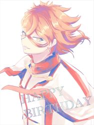 1boy antenna_hair earrings fire_emblem fire_emblem_engage gold_earrings happy_birthday highres itiiti5go jewelry messy_hair nintendo orange_hair pandreo_(fire_emblem) priest red_trim robe solo white_robe yellow_eyes