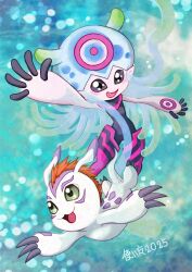 colored_skin digimon digimon_(creature) gomamon jellyfish_girl jellymon monster_girl orange_hair pink_skin pixiv_user_(42891114) tentacle_hair tentacles white_skin