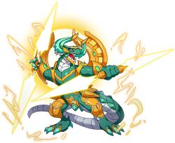 1other araca_(dragon_village) double-sided_polearm dragon dragon_village_(series) dragon_village_collection dual_wielding electricity fighting_stance furry game_cg holding holding_weapon official_art standing third-party_source transparent_background weapon