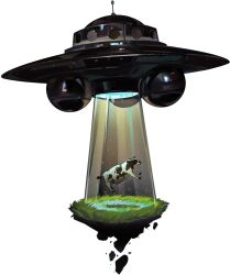 abduction alien_t animal_focus cow floating flying_saucer grass highres light no_humans object_focus official_art reverse:1999 spacecraft tachi-e third-party_source transparent_background ufo