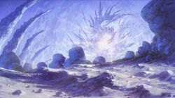 ambiguous_gender dragon fantasy glowing original outdoors plant rock scenery snow standing very_wide_shot wide_shot wings yamakou_(yamakou_e2)