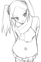 1girl aoyama_mio arms_behind_back casual coat female_focus greyscale hair_ornament hairclip kami_nomi_zo_shiru_sekai monochrome scarf skirt solo thighhighs twintails yuto_(dialique) zettai_ryouiki